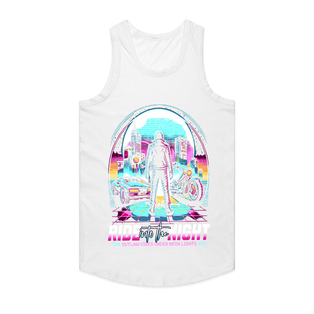Ride Into the Night – Neon Cyberpunk Outlaw Graphic T-Shirt