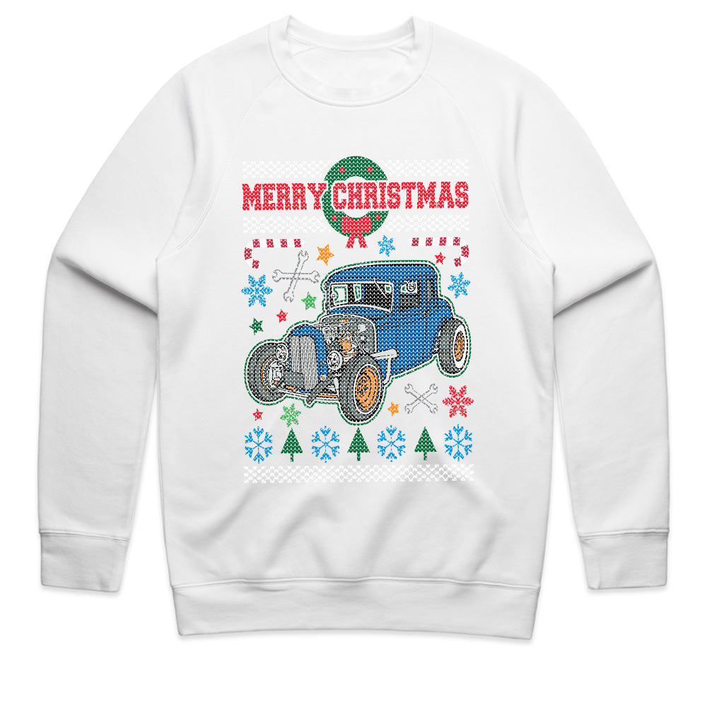 Vintage Hot Rod Ugly Christmas Sweater T-Shirt – Classic Car Holiday Gift