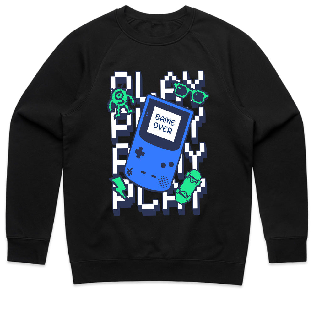 Retro Handheld Gamer T-Shirt – "Play Play Play" Pixel Art Tee