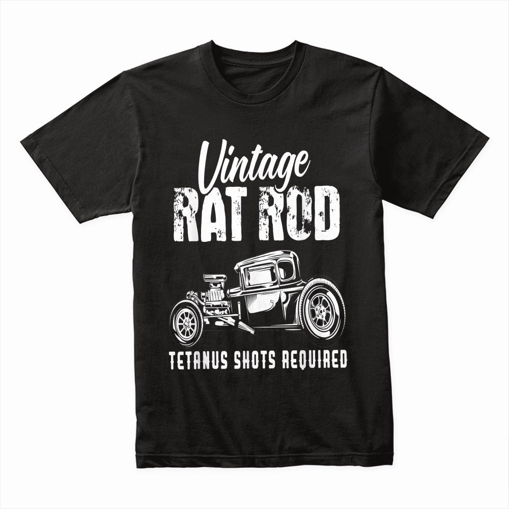 Vintage Rat Rod T-Shirt – Classic Hot Rod "Tetanus Shots Required" Tee for Car Enthusiasts
