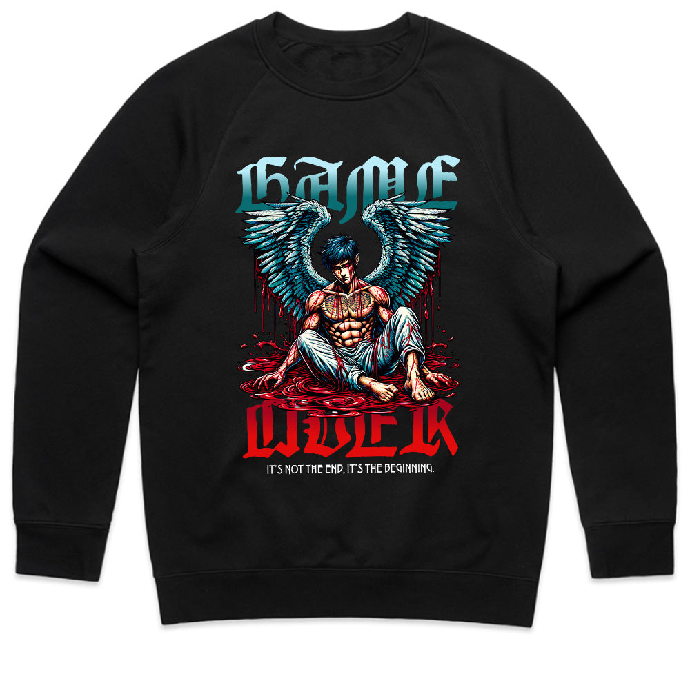 "Game Over – Angel Warrior Gaming T-Shirt with Dark Fantasy Art"