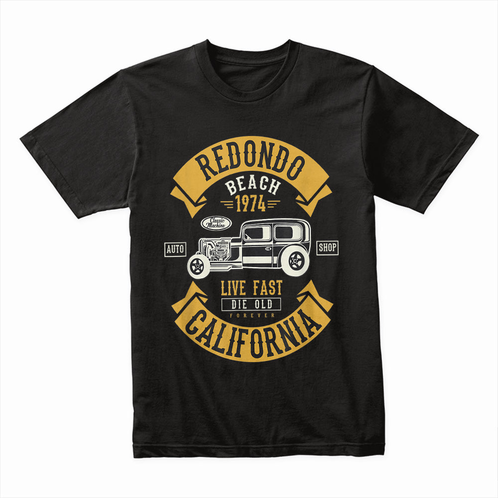 Vintage Redondo Beach California Hot Rod T-Shirt – Classic 1974 Retro Car Shop Design