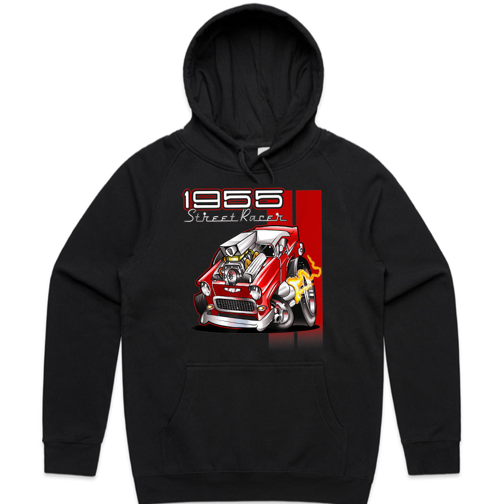 1955 Hot Rod Street Racer T-Shirt – Vintage 50s Muscle Car Cartoon Tee