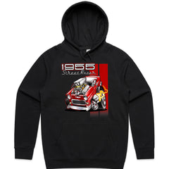 1955 Hot Rod Street Racer T-Shirt – Vintage 50s Muscle Car Cartoon Tee