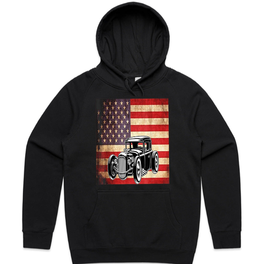 American Flag Hot Rod T-Shirt – Vintage Classic Car Enthusiast Tee