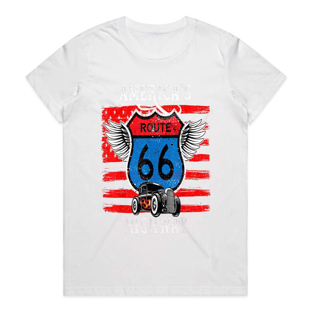 America’s Highway Route 66 Hot Rod T-Shirt – Vintage Retro Car Tee