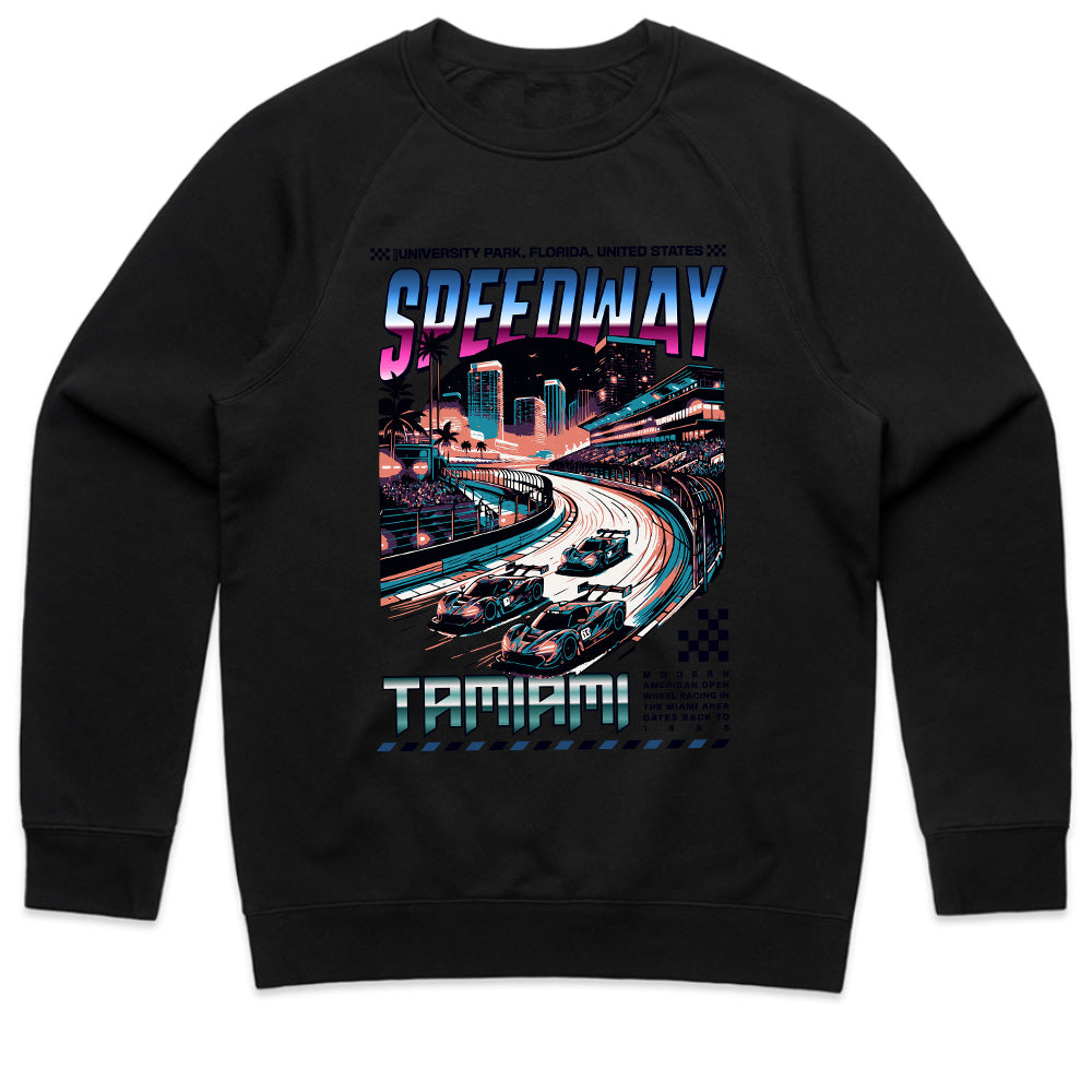 TAMIAMI SPEEDWAY Racing T-Shirt – Retro Miami Night Drive