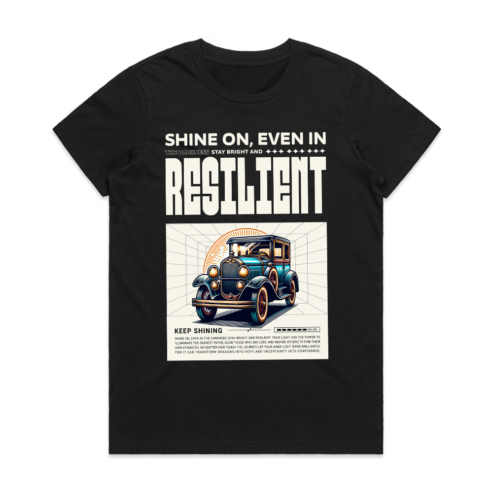 "Resilient – Shine On" Vintage Classic Car T-Shirt – Timeless Strength & Elegance