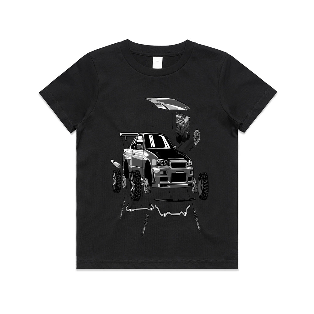 Skyline GT-R R34 Blueprint – Exploded View JDM T-Shirt