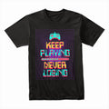 "Keep Playing, Never Losing" Cyber Neon Gaming T-Shirt