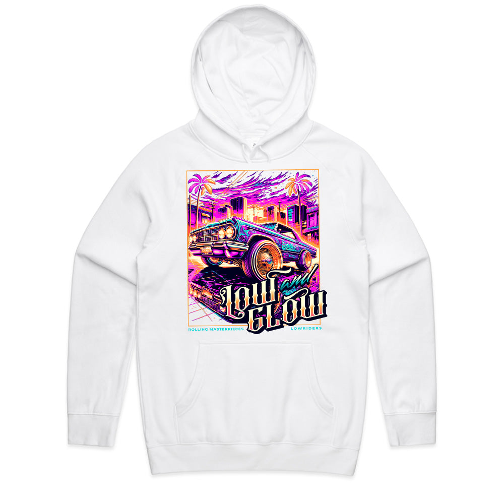 Low and Glow Lowrider T-Shirt – Neon City Vibes & Classic Cruising