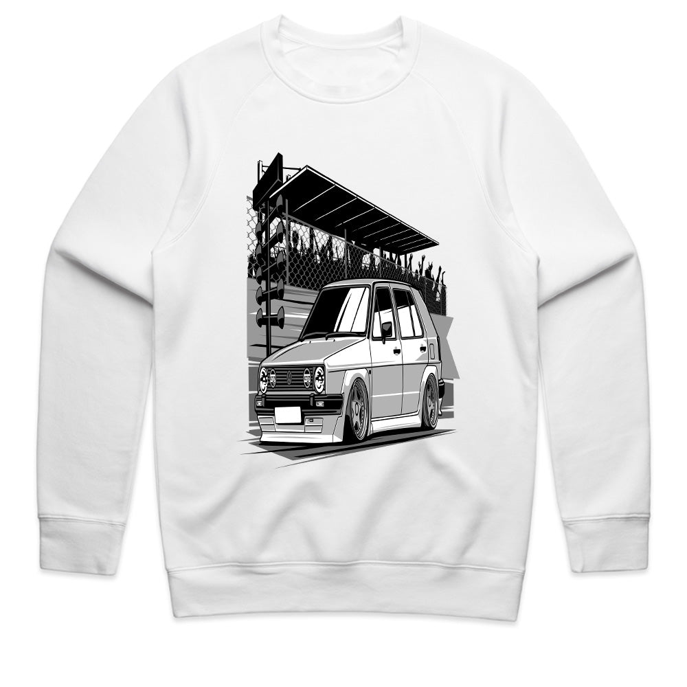 Classic VW Hatchback Drag Strip T-Shirt – Retro Performance Car Tee