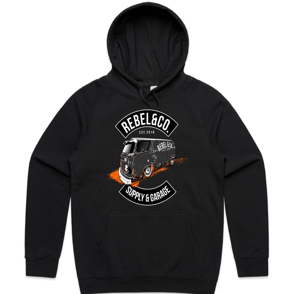 Rebel & Co. Garage" Vintage VW Bus T-Shirt