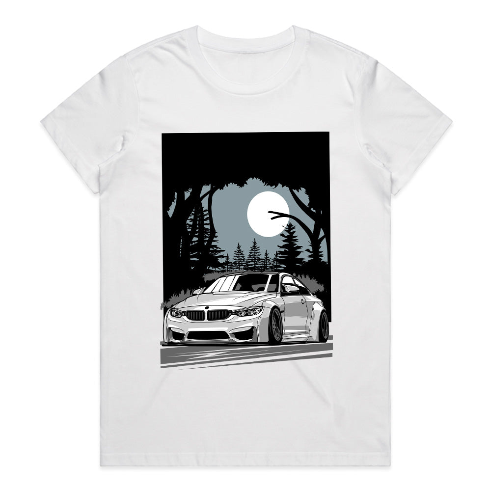 Midnight Drive – Slammed BMW Under Moonlight T-Shirt