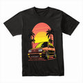 Retro Sunset VW Hatchback T-Shirt – Classic 80s & 90s Car Lover Tee