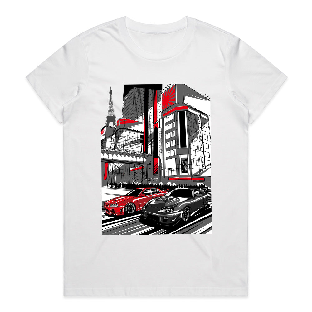 Tokyo Street Racing T-Shirt – JDM Skyline & Supra Cityscape Design