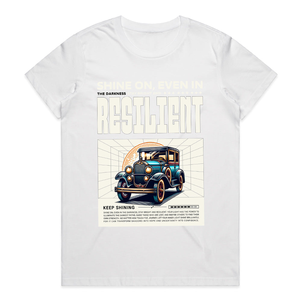 "Resilient – Shine On" Vintage Classic Car T-Shirt – Timeless Strength & Elegance