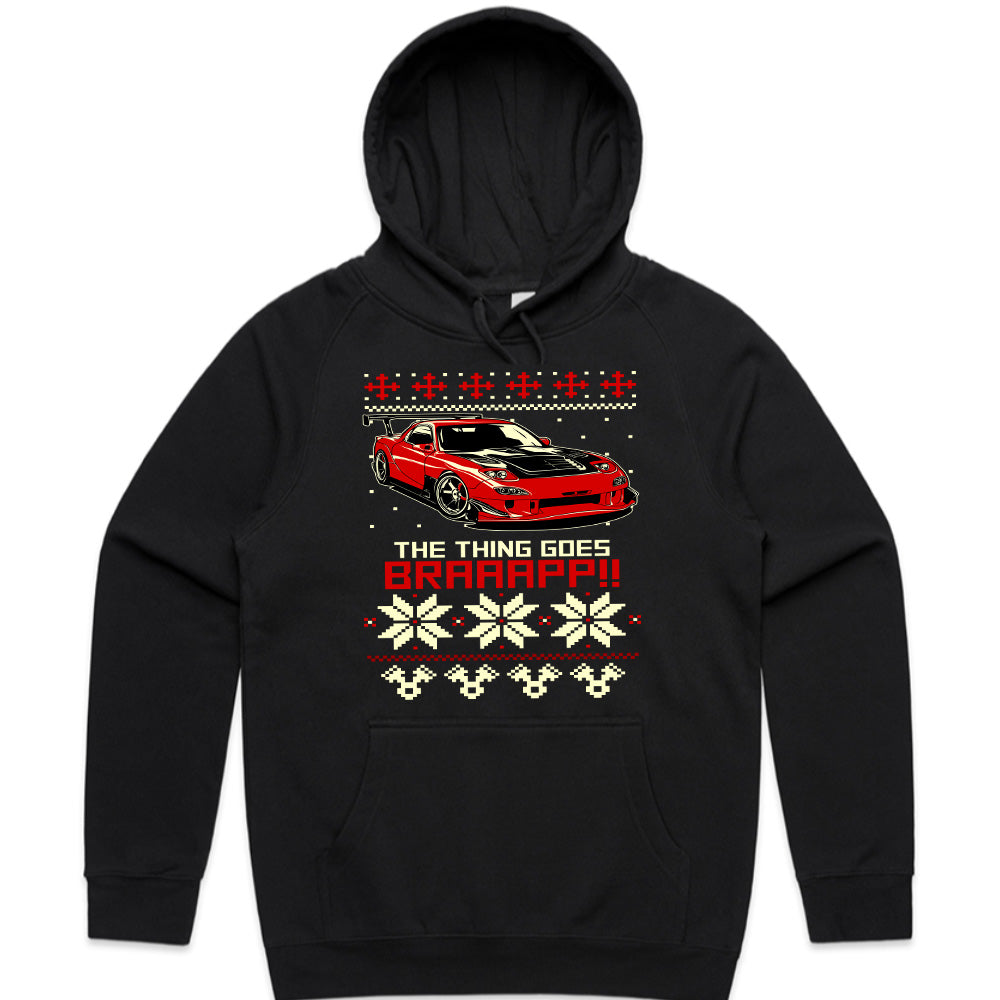 Rotary RX-7 Ugly Christmas Sweater Car T-Shirt – "The Thing Goes BRAAAP!!
