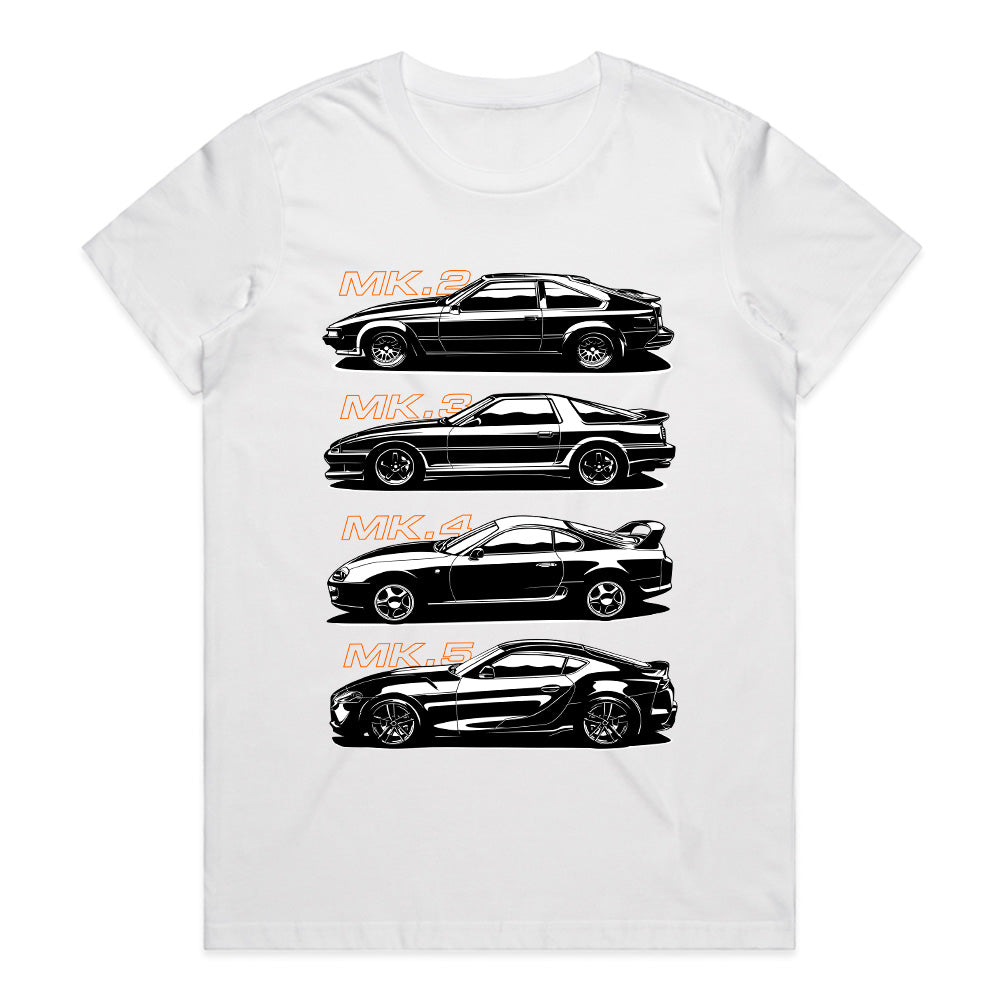Toyota Supra Generations T-Shirt – MK2, MK3, MK4, MK5 Evolution