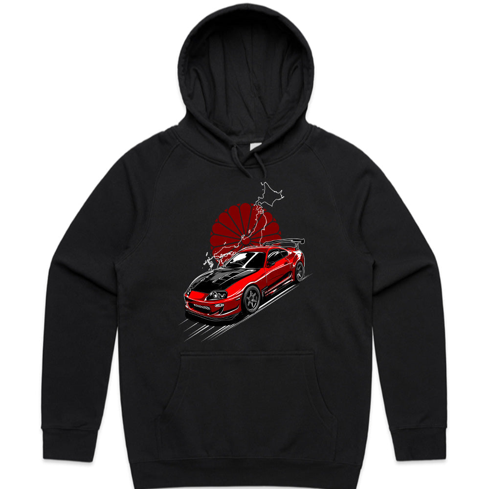 Toyota Supra JDM Legend T-Shirt – Red MK4 with Rising Sun Design