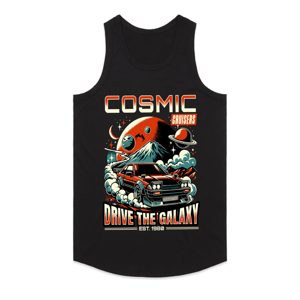 Cosmic Cruisers T-Shirt – Retro Futuristic JDM Car & Space Adventure Tee