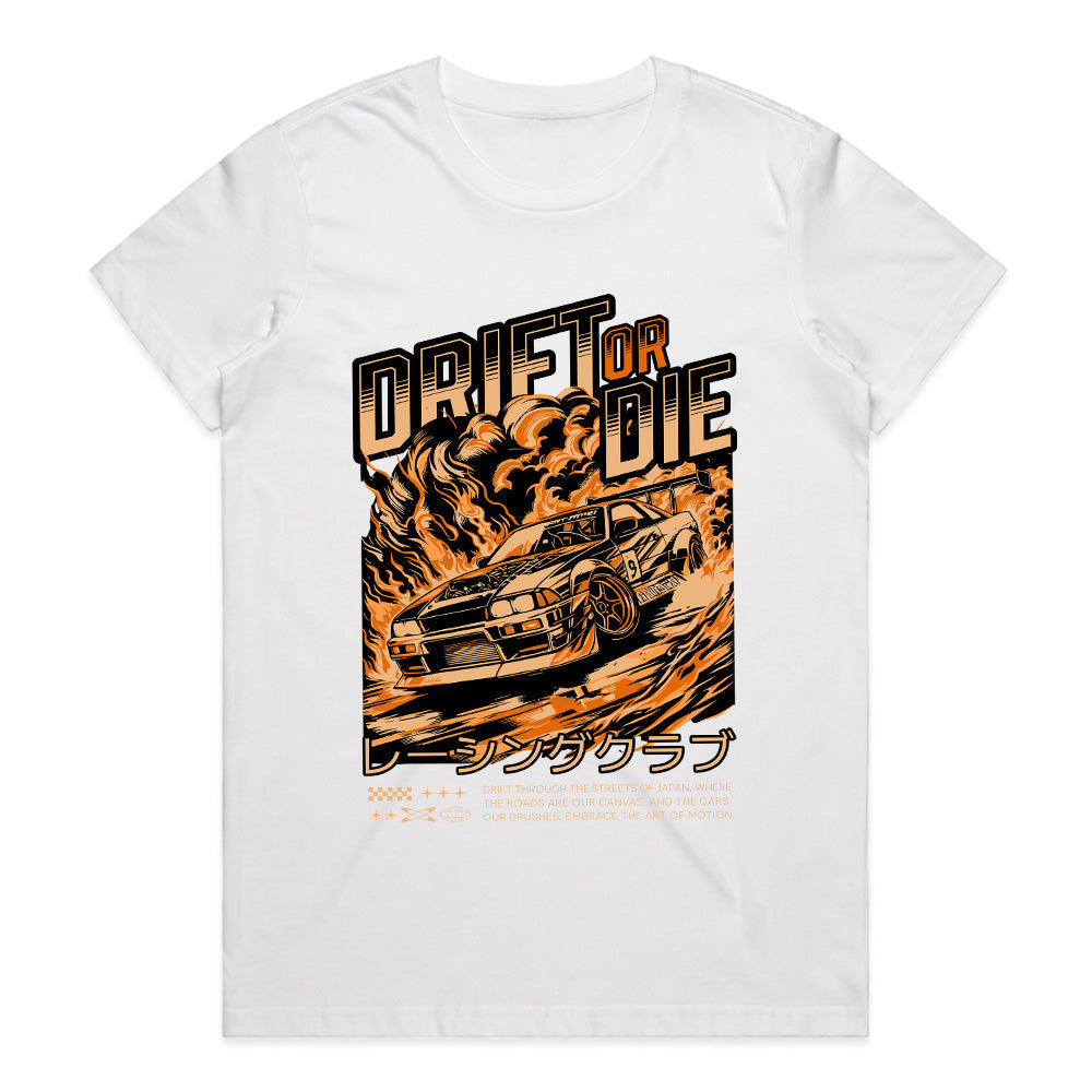 Drift or Die T-Shirt – Japanese Street Racing Fire Edition