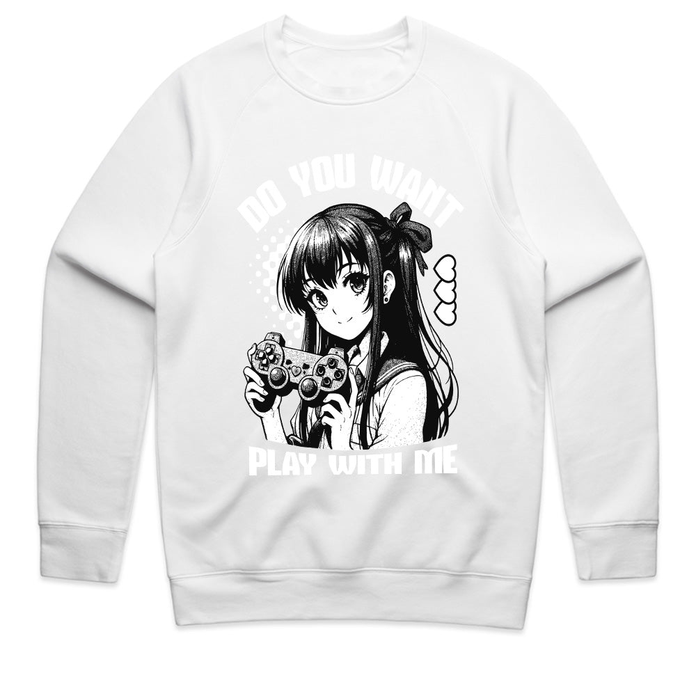 Anime Gamer Girl T-Shirt - "Do You Want to Play With Me?" - Black Gaming Tee