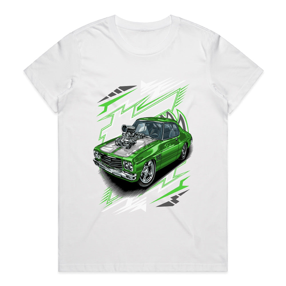Green Machine Race Car Graphic T-Shirt – High-Speed Performance Design for Car Enthusiasts