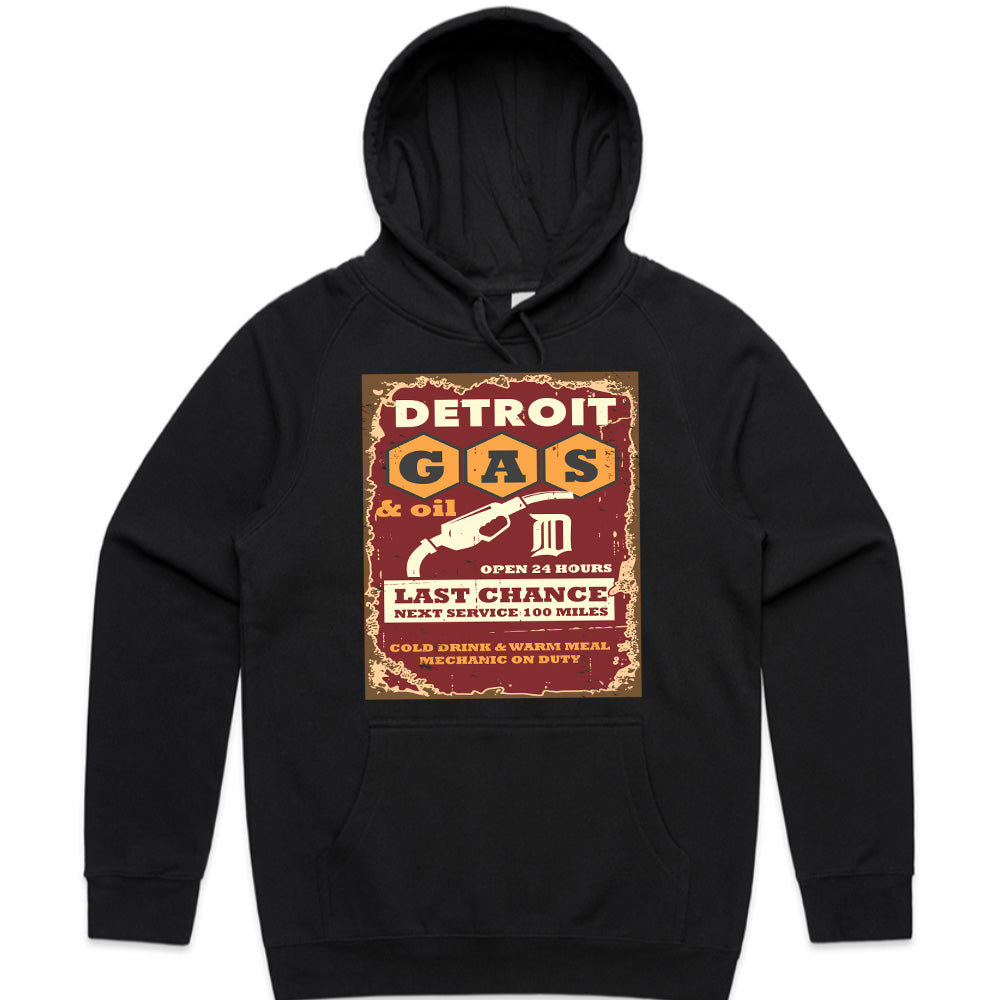 Detroit Cruise Vintage Gas Station T-Shirt – Classic Hot Rod & 24-Hour Service Design