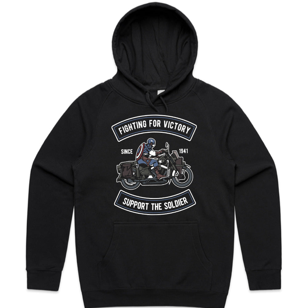Fighting for Victory – Support the Soldier T-Shirt | Vintage Military Motorcycle Design