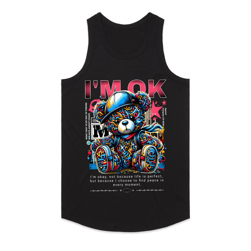 Urban Serenity: Vibrant “I’m OK” Teddy Tee