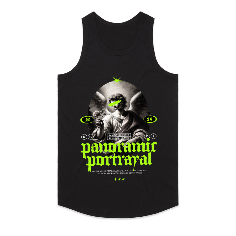 Panoramic Portrayal: Neon Angelic Vision Tee