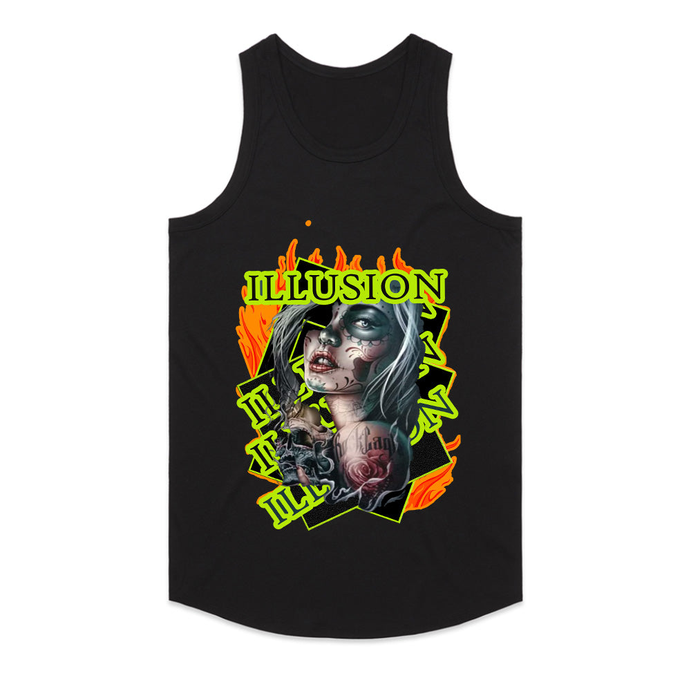 Burning Mirage: Neon Illusion Ink Tee