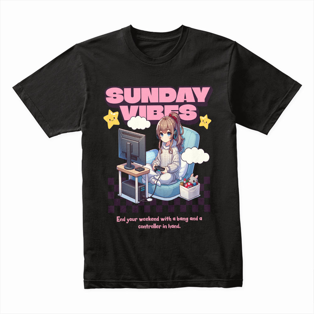 "Sunday Vibes – Cozy Gamer Girl Aesthetic T-Shirt"