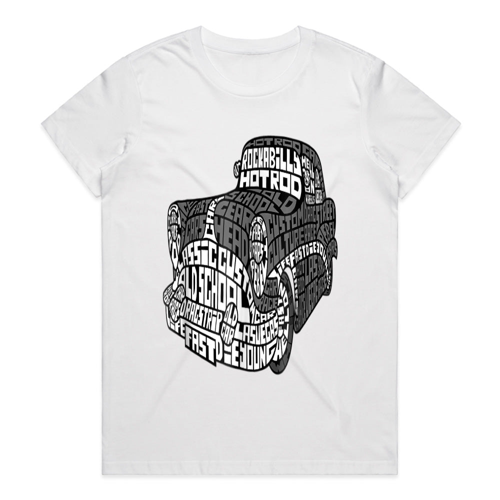 Vintage Hot Rod Word Art T-Shirt | Old School Garage Design for Car Enthusiasts