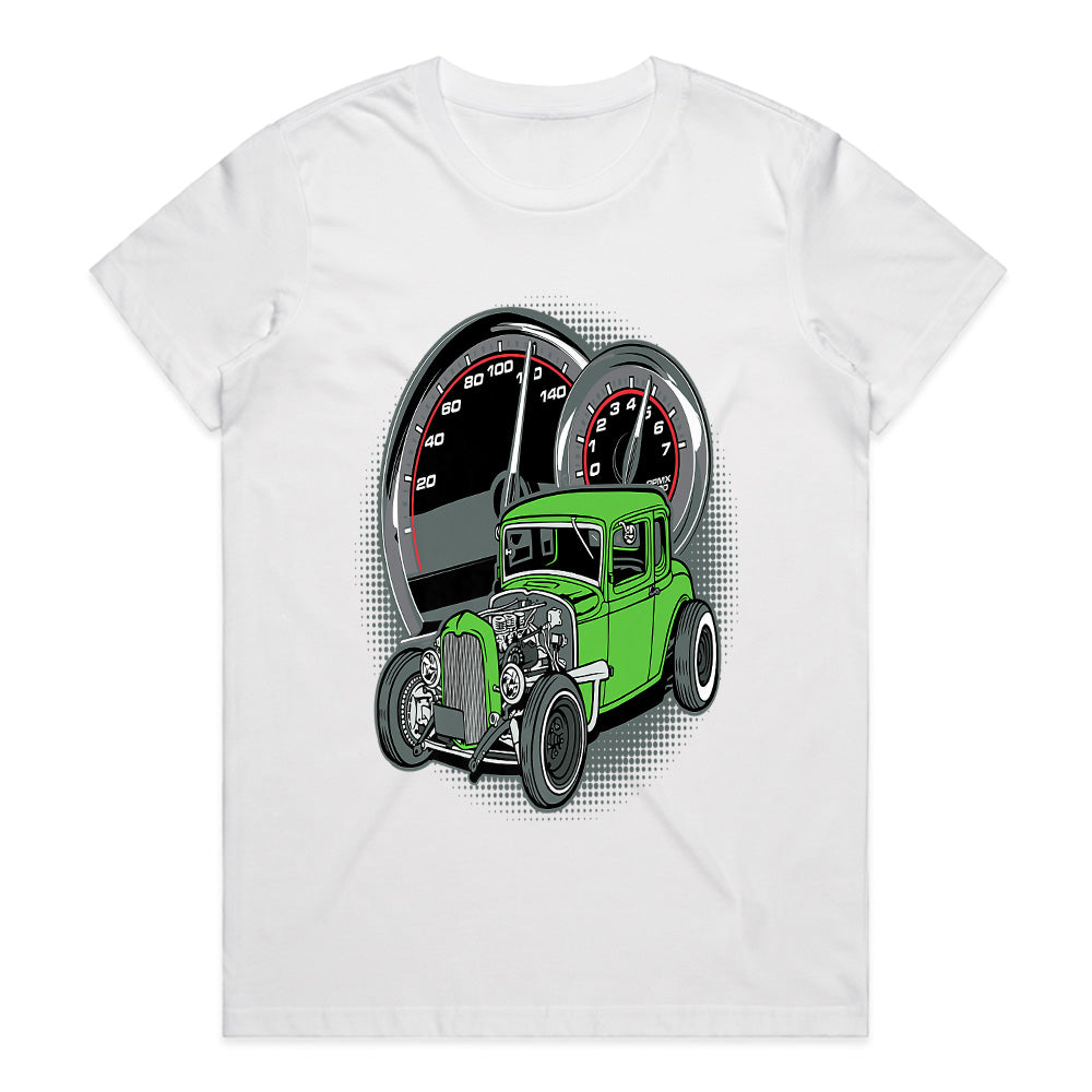 Green Rat Rod Car T-Shirt | Vintage Speedometer Hot Rod Shirt