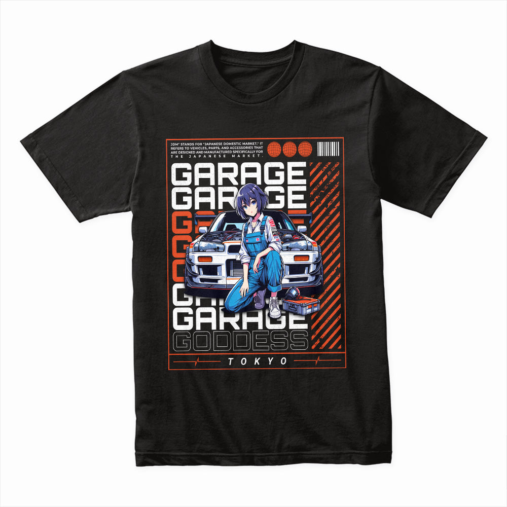 Garage Goddess" JDM Anime T-Shirt – Tokyo Car Culture & Tuning Aesthetic