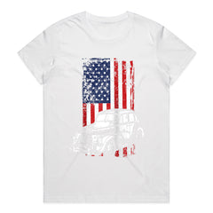 Vintage Classic Car American Flag T-Shirt – 4th of July Hot Rod Enthusiast Tee