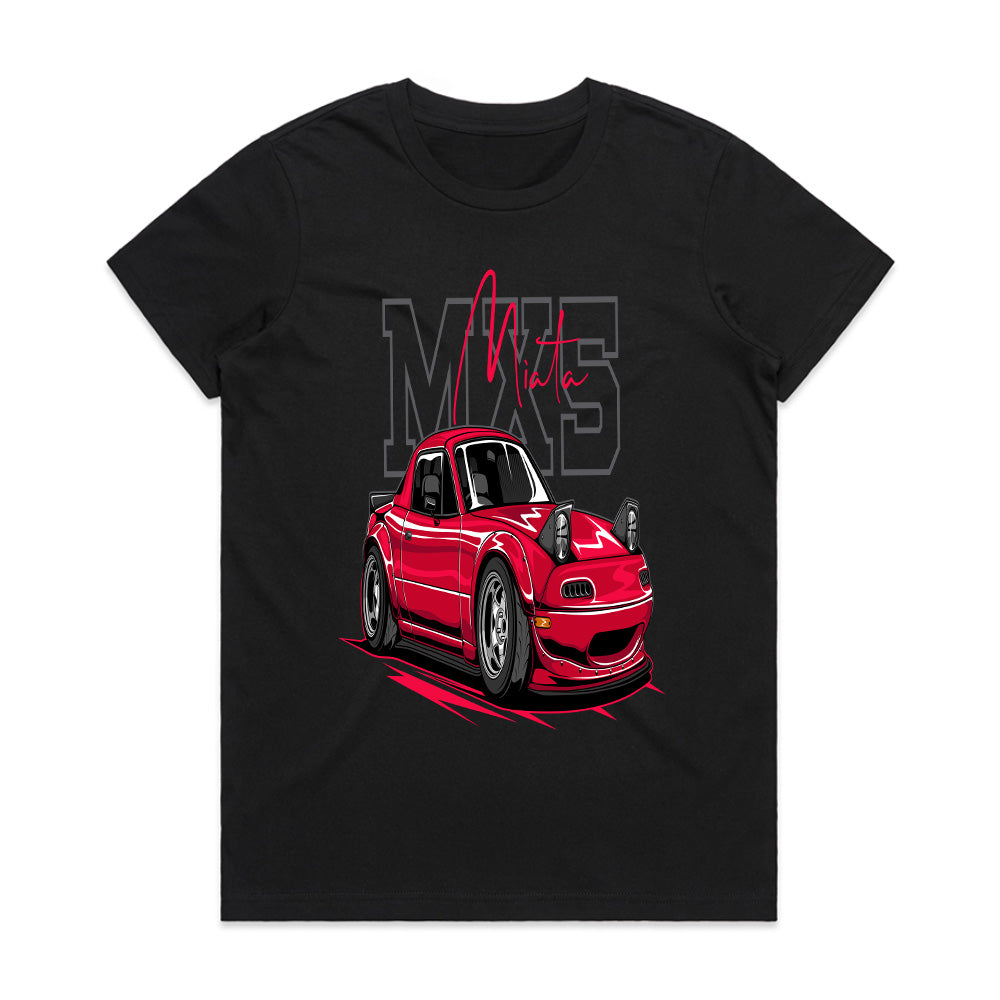 "White Mazda MX-5 Miata JDM Car Graphic T-Shirt – Classic NA Roadster Design"