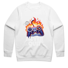 "Gamers Never Quit" T-Shirt - Fiery Gaming Controller Design