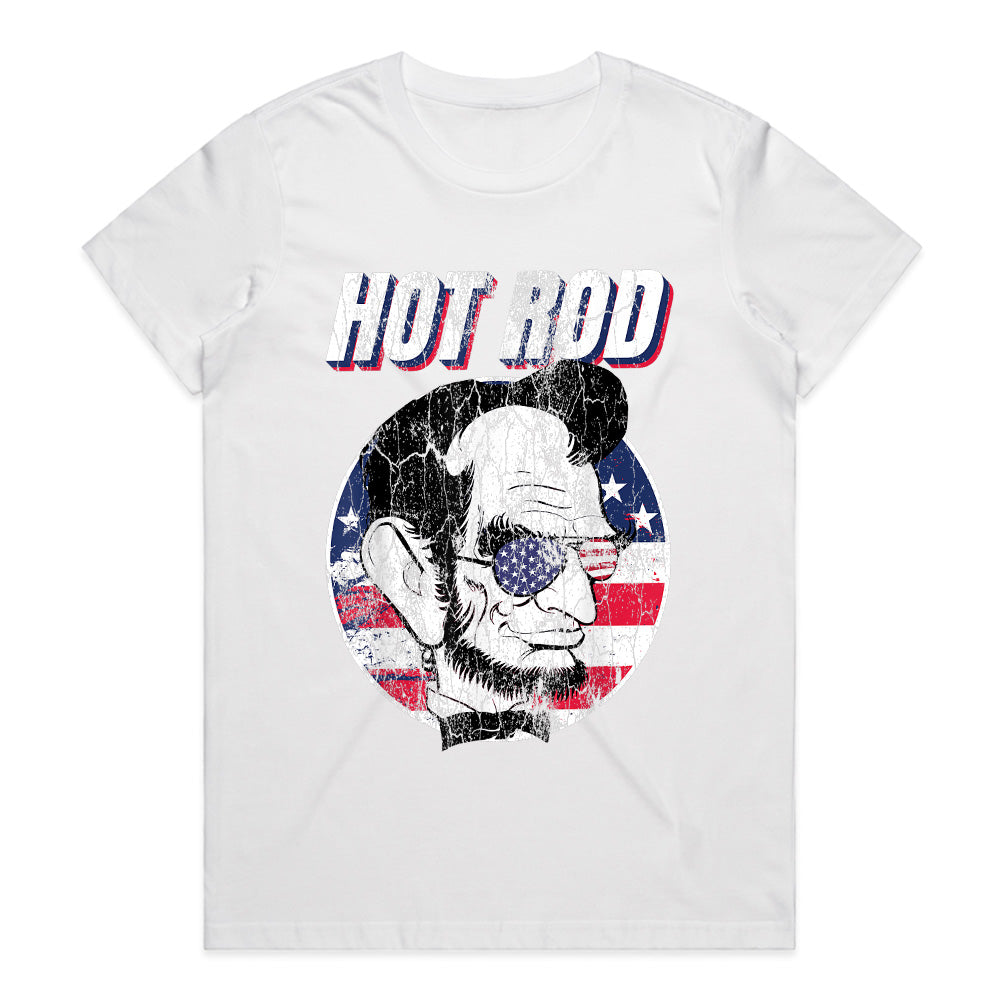 Hot Rod Abraham Lincoln T-Shirt – Patriotic Vintage Muscle Car & USA Flag Tee