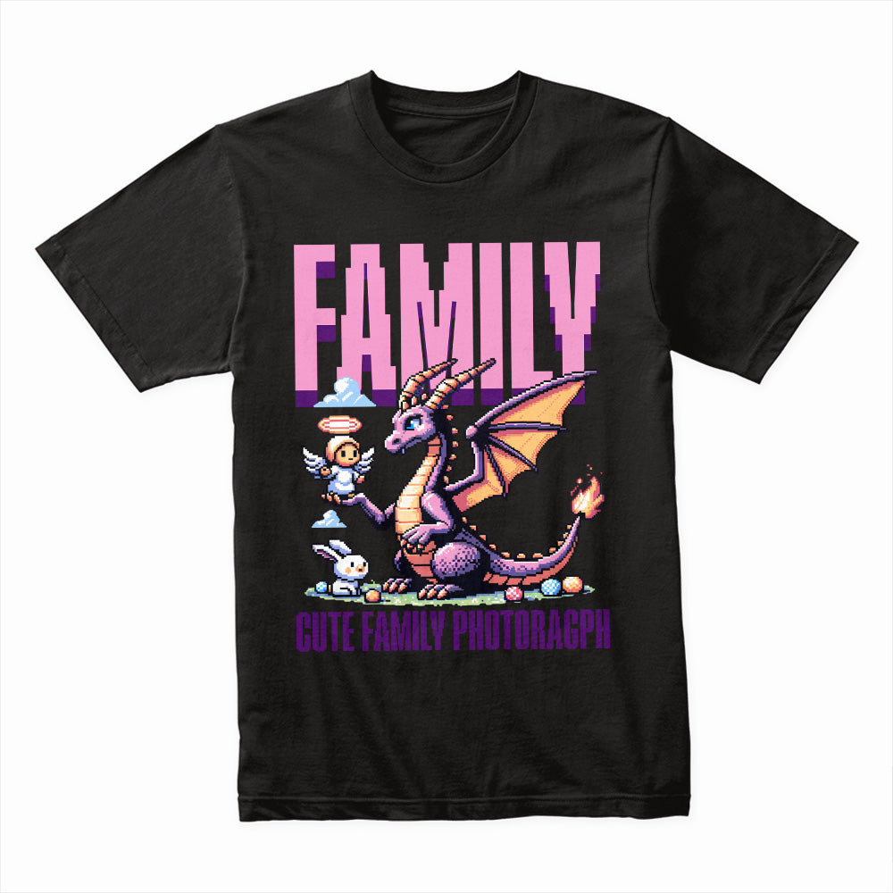 Pixel Art Family Dragon T-Shirt – Cute Retro Gaming Fantasy