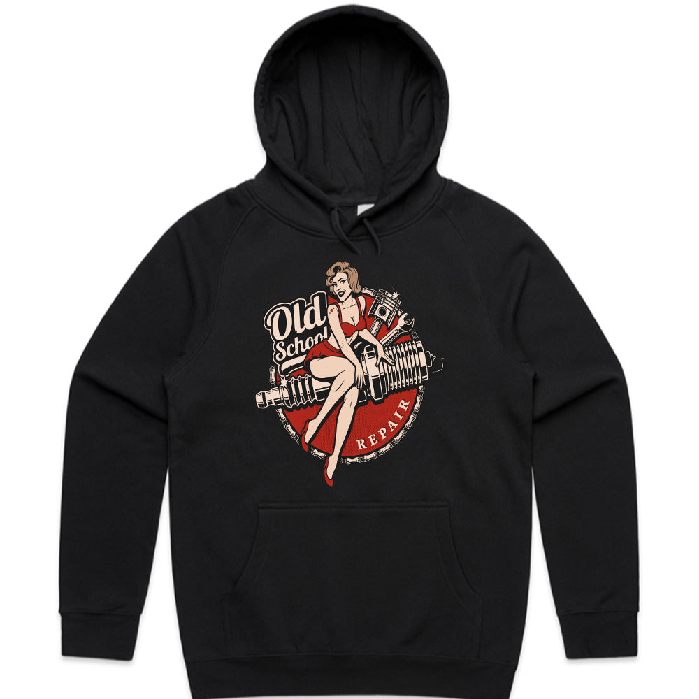 Old School Repair Pin-Up T-Shirt – Vintage Rockabilly Garage & Hot Rod Tee