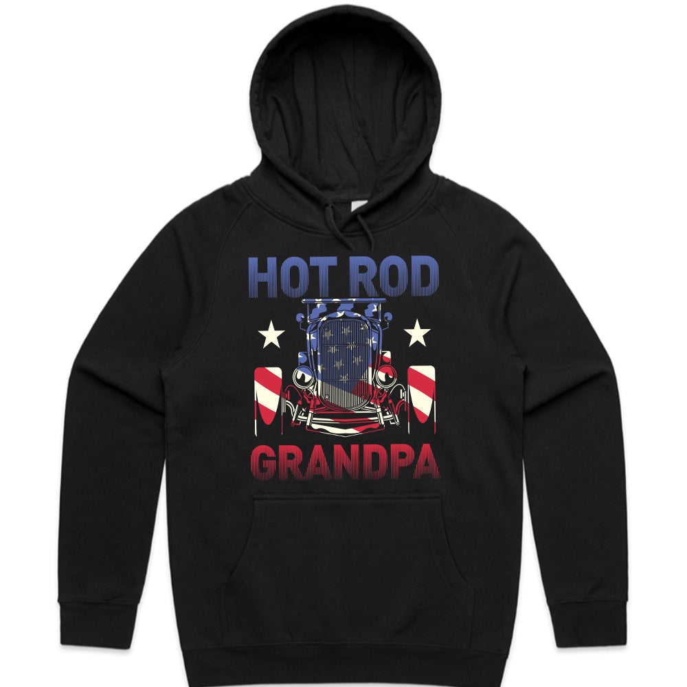 Hot Rod Grandpa T-Shirt – Vintage Car & American Flag Patriotic Tee