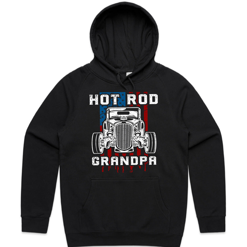 Hot Rod Grandpa T-Shirt – Vintage Muscle Car & American Flag Patriotic Tee