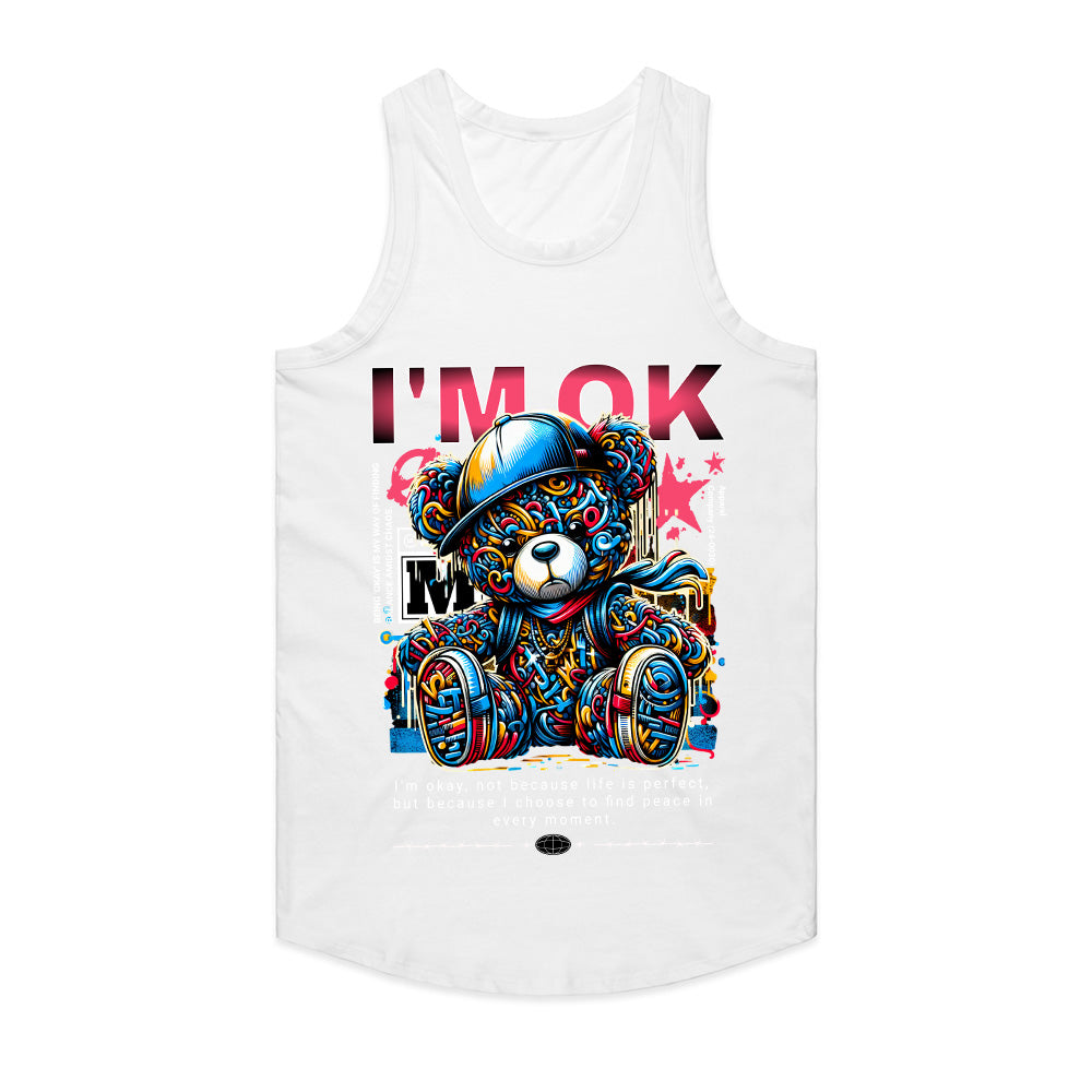Urban Serenity: Vibrant “I’m OK” Teddy Tee