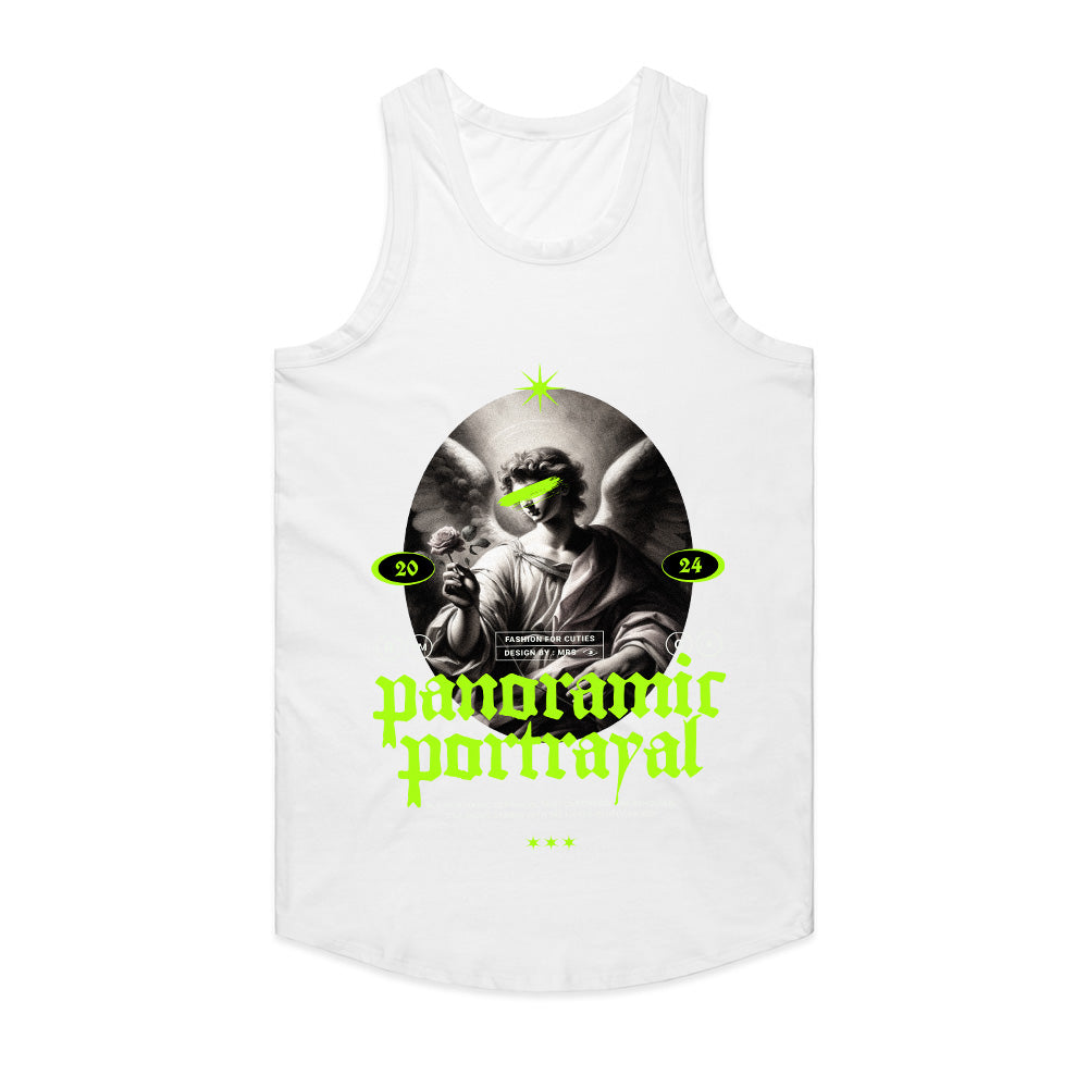 Panoramic Portrayal: Neon Angelic Vision Tee