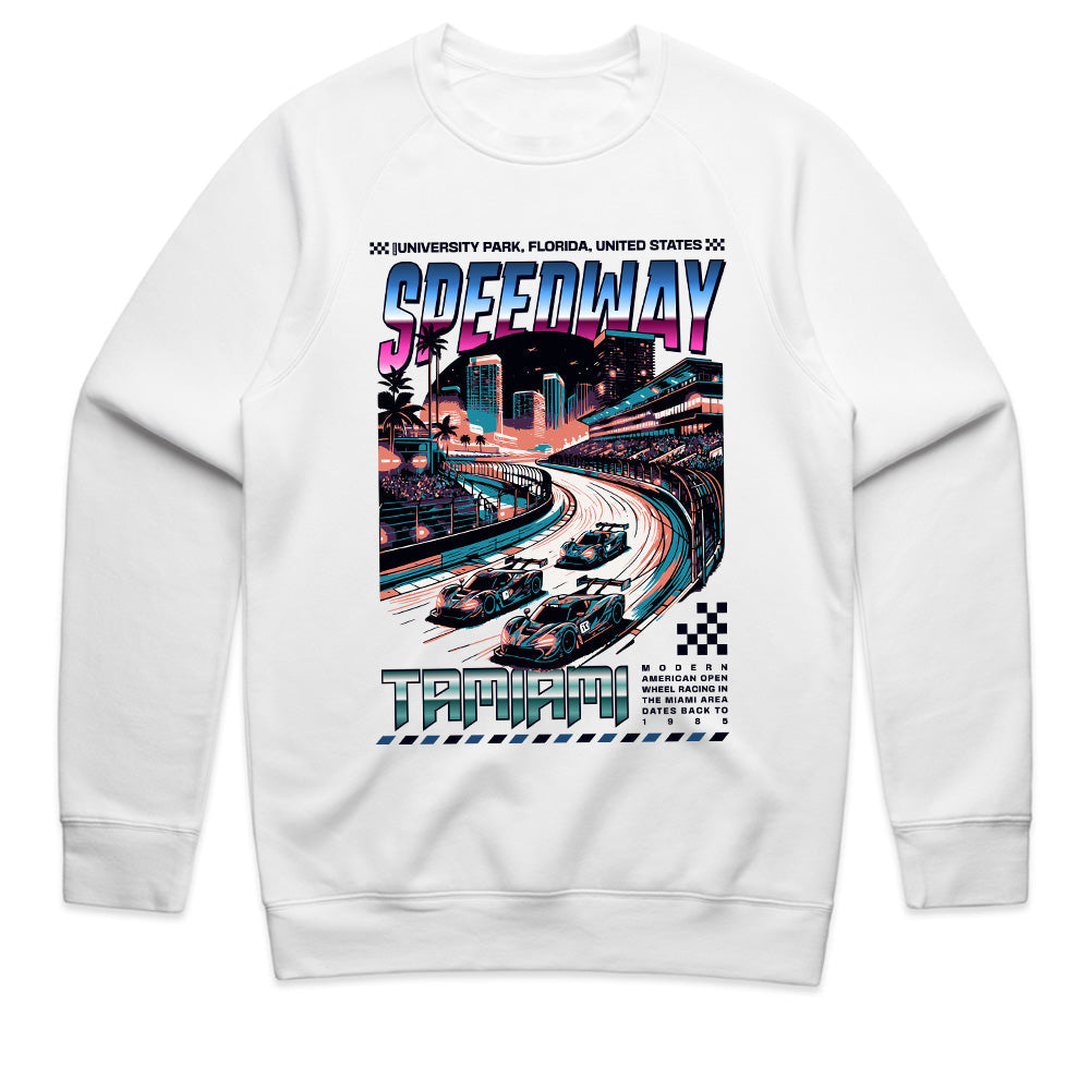 TAMIAMI SPEEDWAY Racing T-Shirt – Retro Miami Night Drive