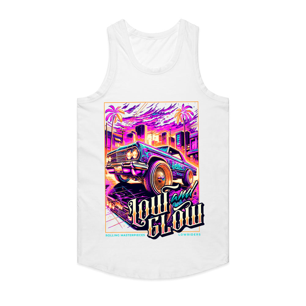 Low and Glow Lowrider T-Shirt – Neon City Vibes & Classic Cruising