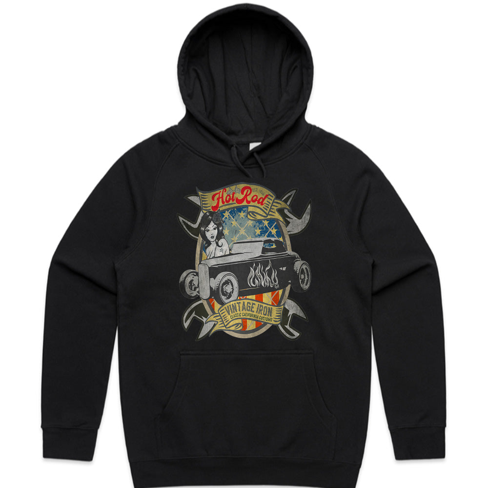 Hot Rod Vintage Iron T-Shirt – Classic California Custom Car & Pin-Up Retro Design